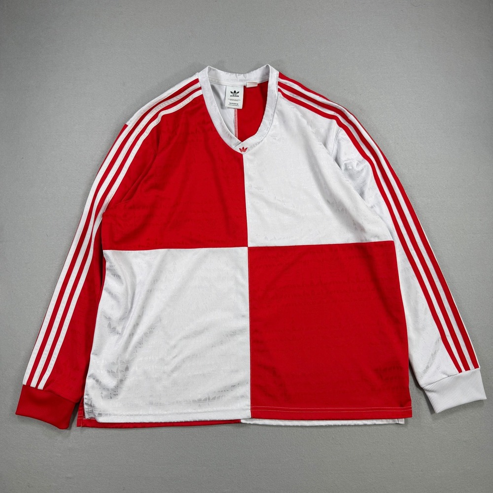 Adidas Jersey Mens 2XL Red White Soccer Trefoil Long Sleeve V-Neck Skateboarding